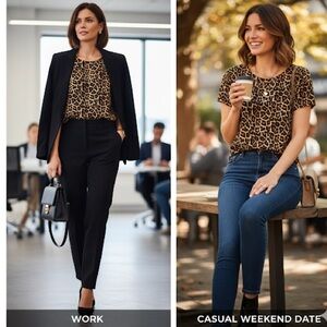 Chelsea & Theodore Cheetah Scoop Neck Blouse Size XL ( NWOT)